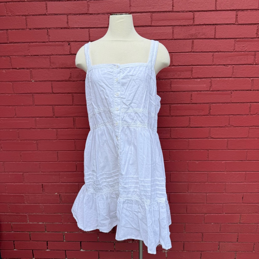 Forever 21+ White Cotton Eyelet Pintuck Babydoll Mini Dress Womens 2X Beach Boho